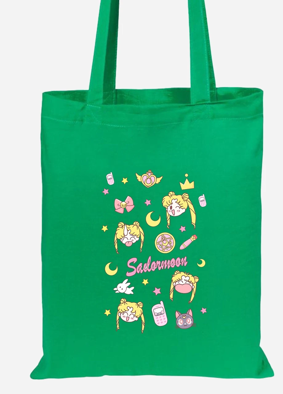 Эко сумка шопер Сейлор Мун (Sailor Moon) (92102-2911-KG) зеленая MobiPrint Lite (256920975)