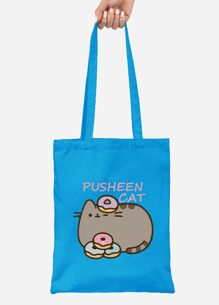 Еко-сумка шоппер Кіт Пушин (Pusheen Cat) (92102-3346-BL) синя MobiPrint Lite (256922911)