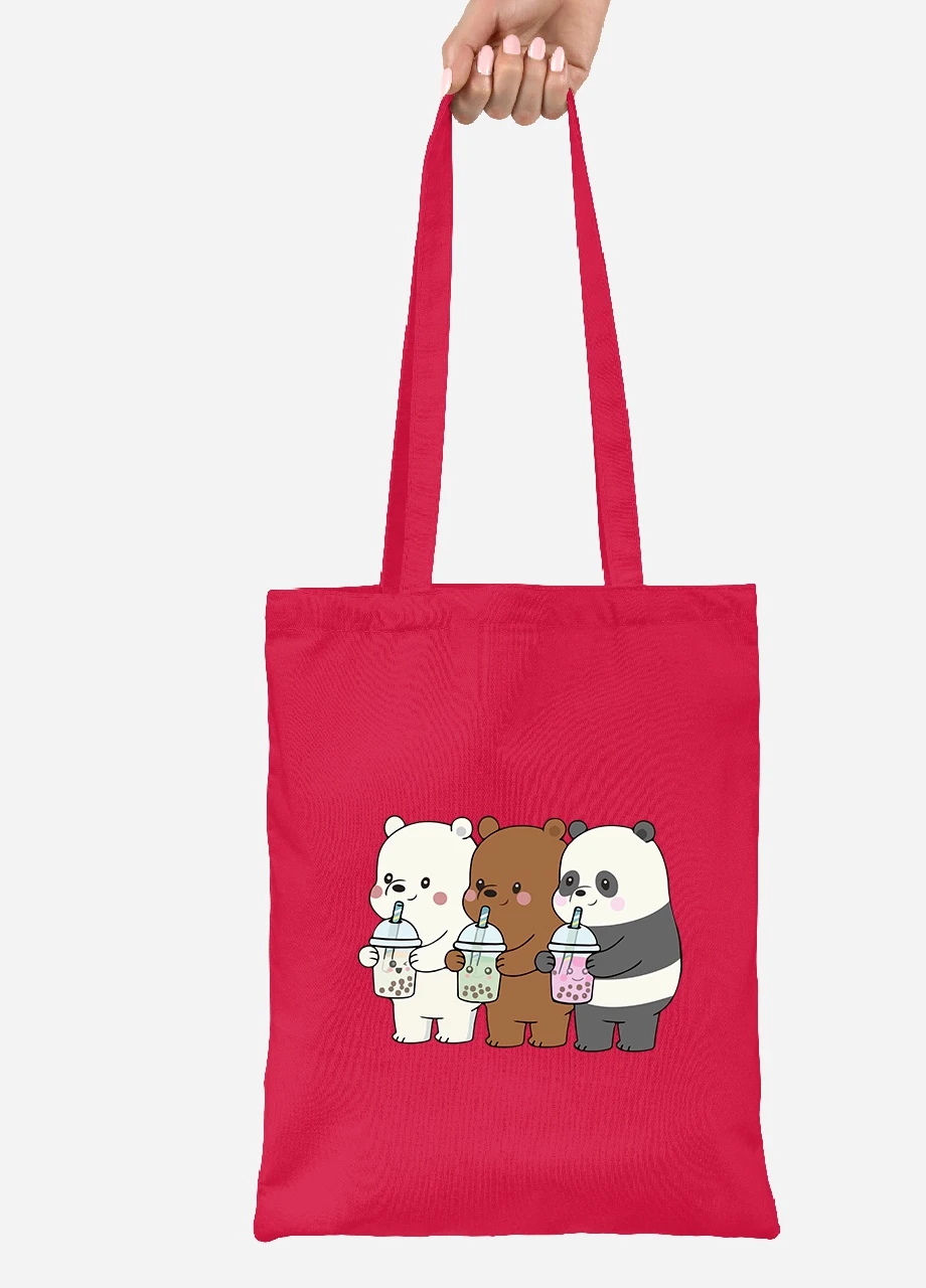 Еко-сумка шоппер Вся правда про ведмедів (We Bare Bears) (92102-2896-RD) червона MobiPrint Lite (256920823)