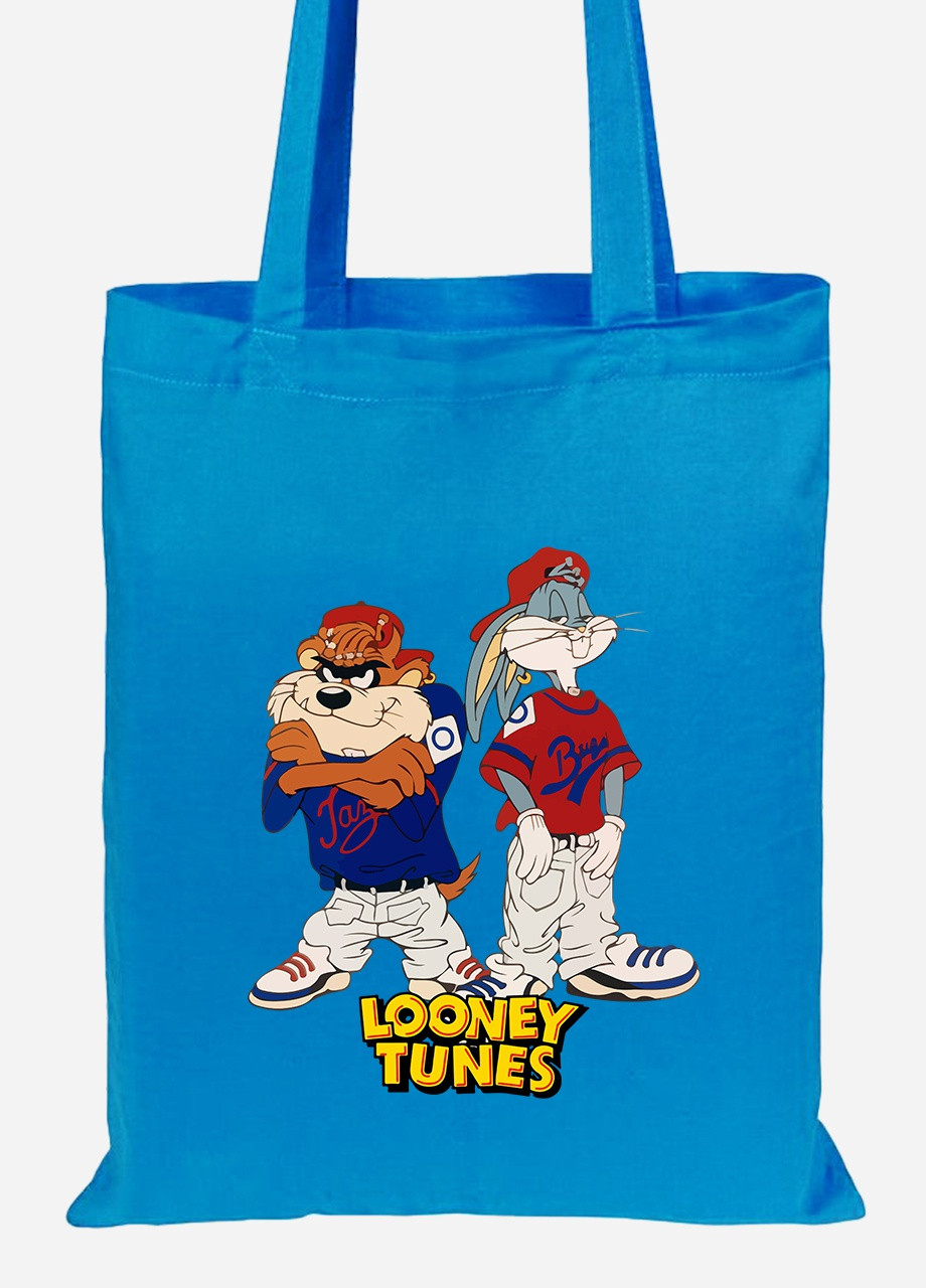 Еко-сумка шоппер Таз і Багз Банні Луні Тюнз (Taz Looney Bugs Bunny Tunes) (92102-2875-BL) синя MobiPrint Lite (256924490)