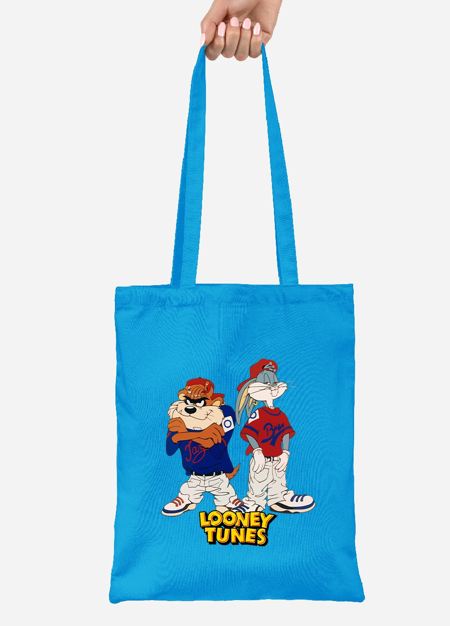 Еко-сумка шоппер Таз і Багз Банні Луні Тюнз (Taz Looney Bugs Bunny Tunes) (92102-2875-BL) синя MobiPrint Lite (256924490)