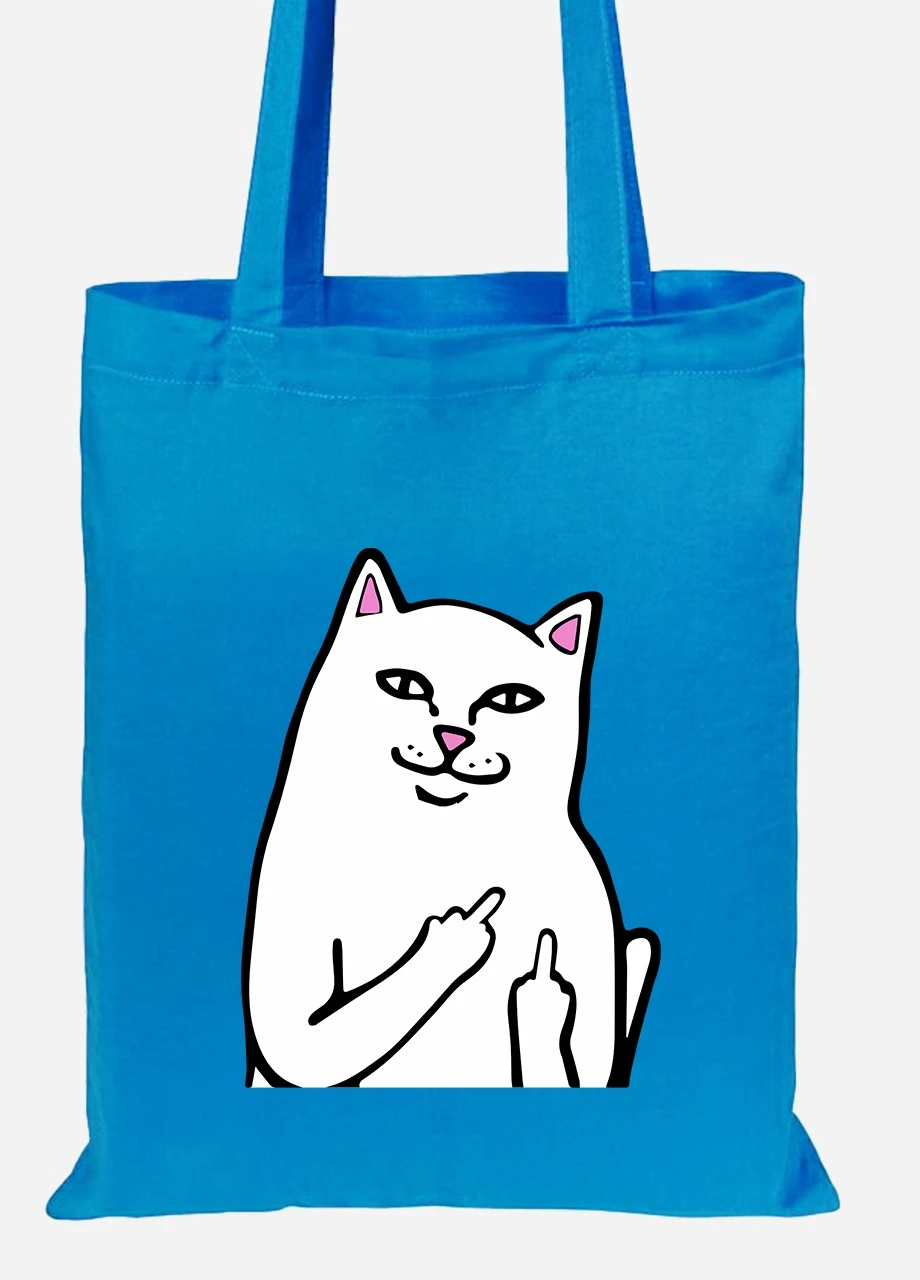 Еко-сумка шоппер мем Білий Кіт з пальцем (meme Cat Middle finger) (92102-2851-BL) синя MobiPrint Lite (256920641)
