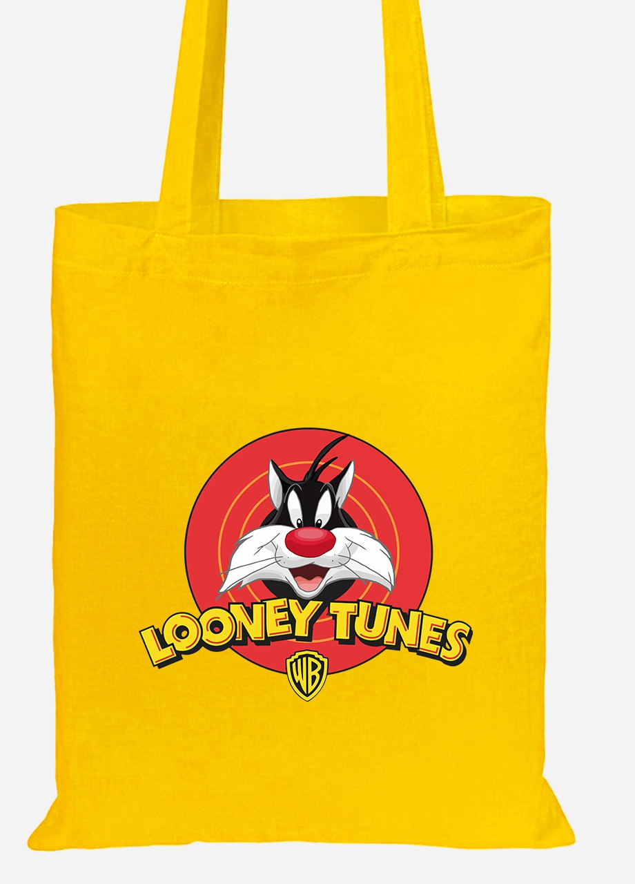Эко сумка шопер Кот Сильвестр Луни Тюнз (Sylvester the Cat Looney Tunes) (92102-2877-SY) желтая MobiPrint Lite (256920905)