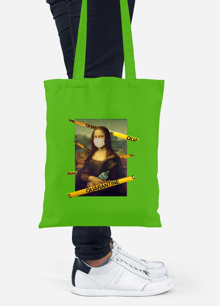 Эко сумка шопер Джоконда в маске (92102-1412-LM) салатовая MobiPrint Lite (256921360)
