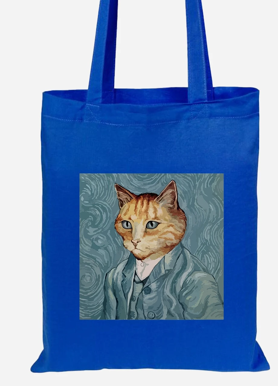Эко сумка шопер Кот Винсент Ван Гог (Vincent van Gogh Cat) (92102-2959-SK) голубая MobiPrint Lite (256922969)