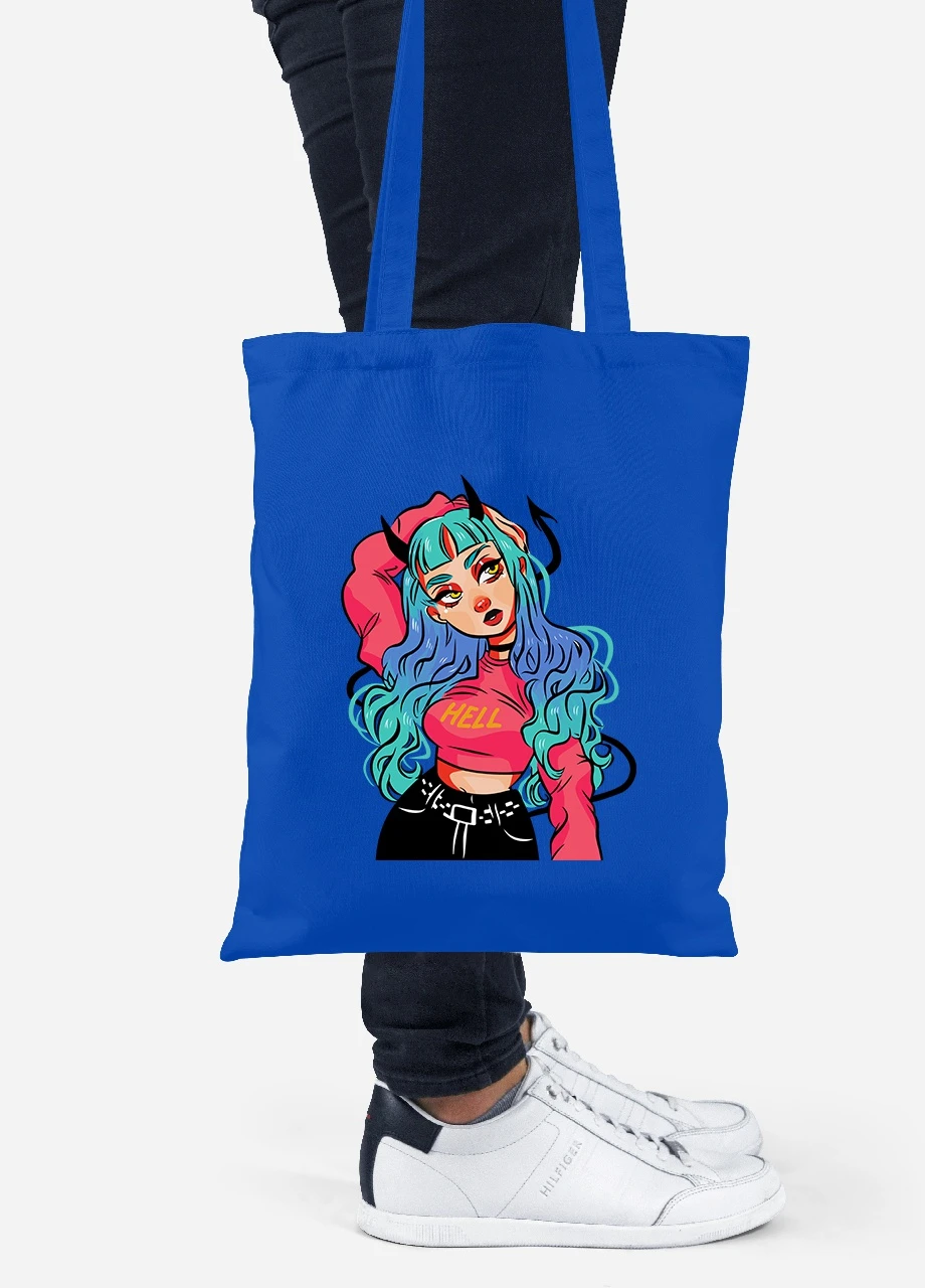 Эко сумка шопер Девушка демон (Cute Girl Illustration Art) (92102-2838-SK) голубая MobiPrint Lite (256921589)