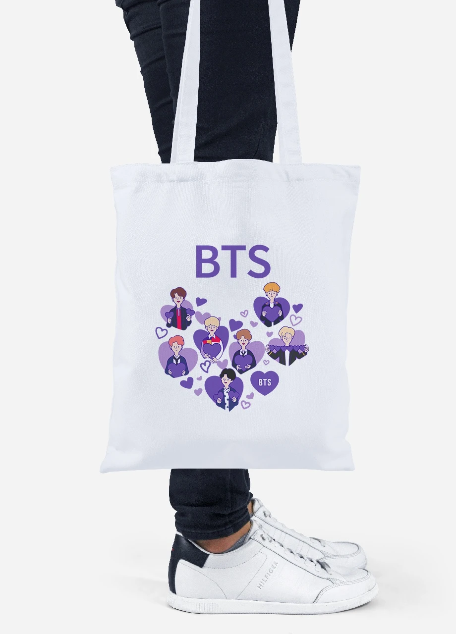 Эко сумка шопер БТС (BTS) (92102-3273) белая MobiPrint Lite (256922741)