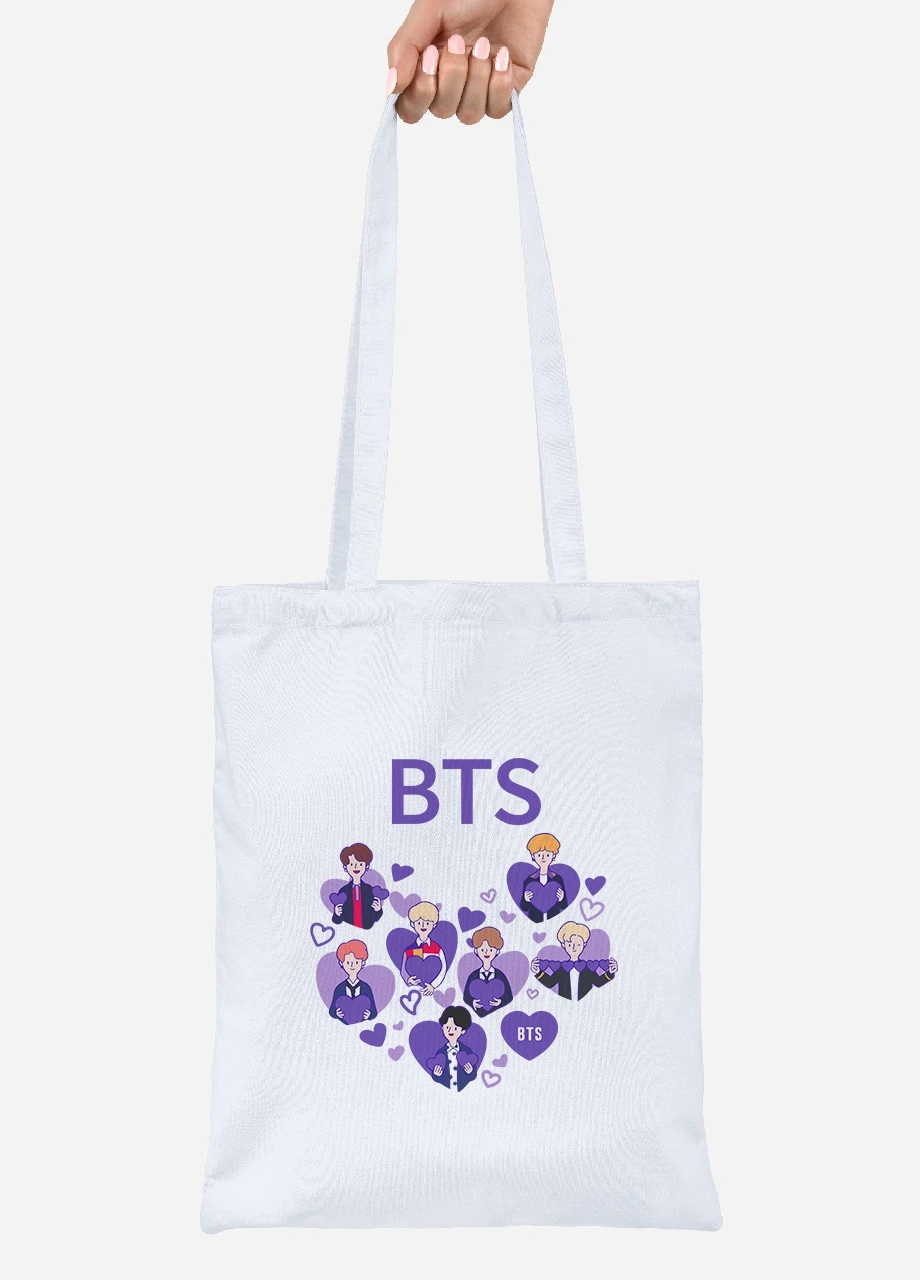 Эко сумка шопер БТС (BTS) (92102-3273) белая MobiPrint Lite (256922741)