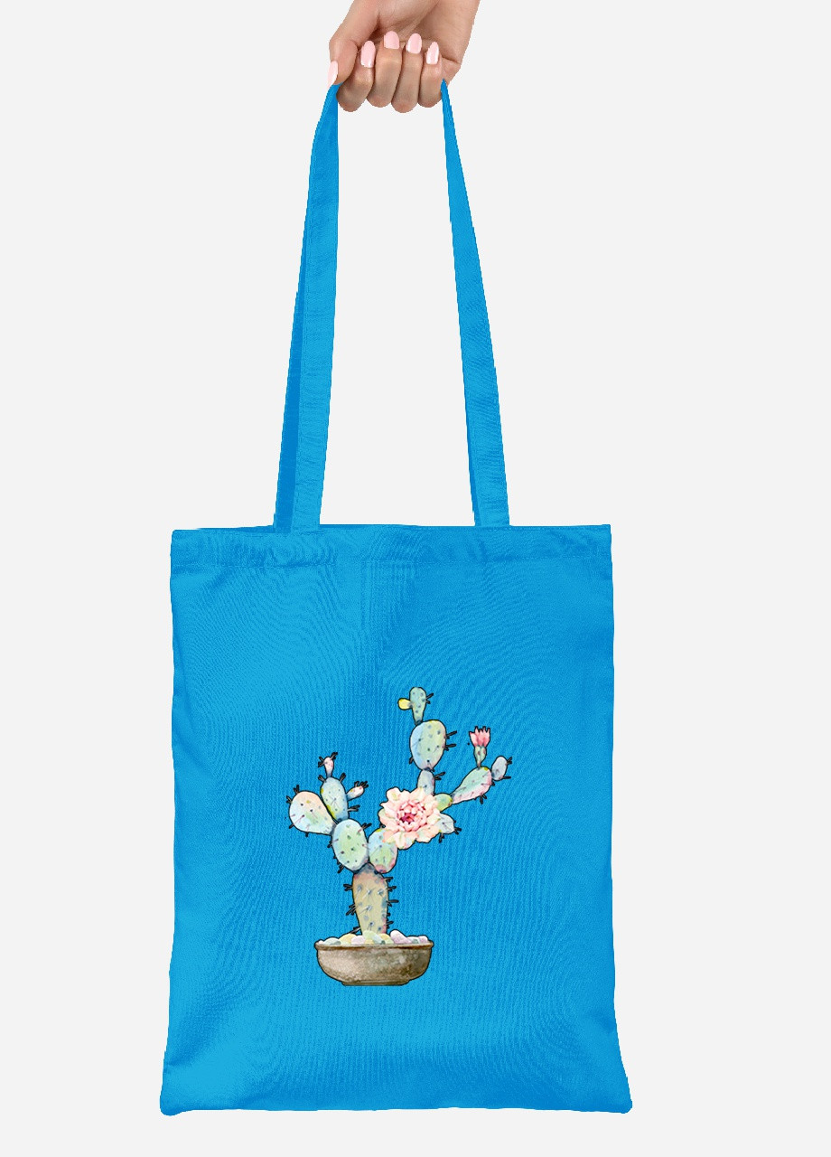 Эко сумка шопер Кактус (Cactus) (92102-1773-BL) синяя MobiPrint Lite (256924375)