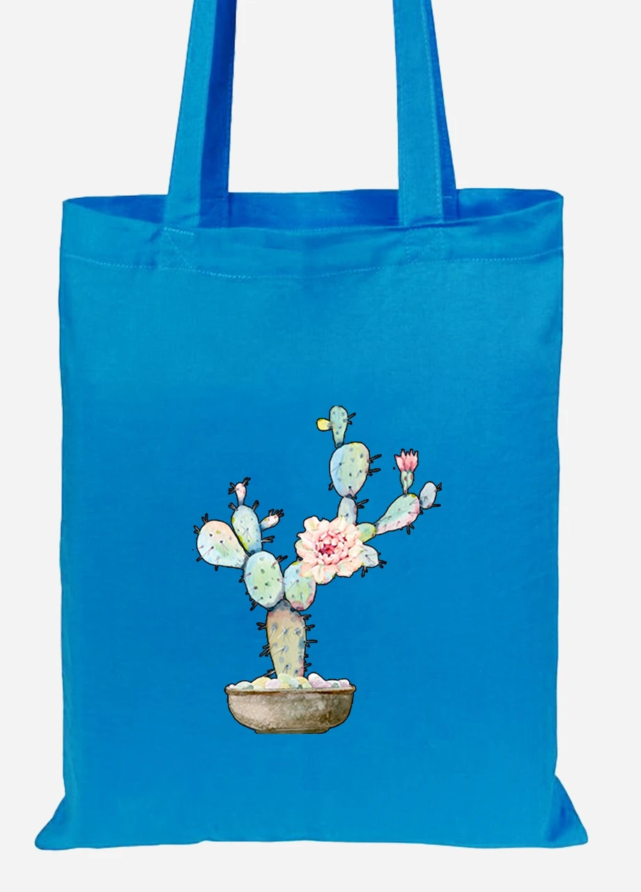 Эко сумка шопер Кактус (Cactus) (92102-1773-BL) синяя MobiPrint Lite (256924375)