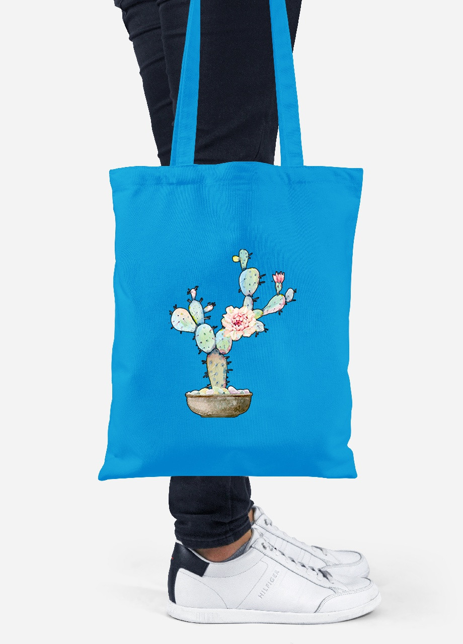 Эко сумка шопер Кактус (Cactus) (92102-1773-BL) синяя MobiPrint Lite (256924375)