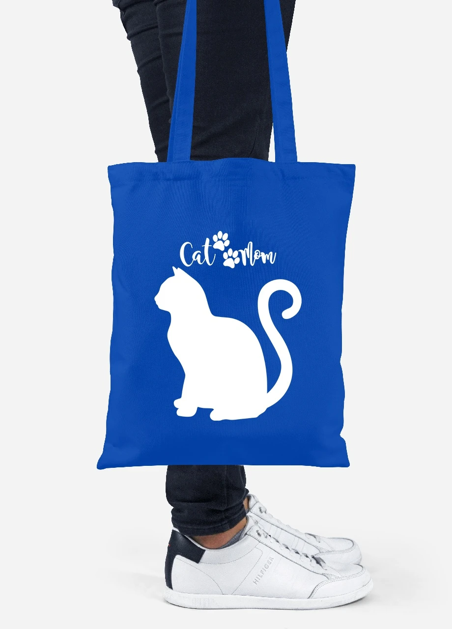Эко сумка шопер Cat Mom (92102-2840-SK) голубая MobiPrint Lite (256924358)