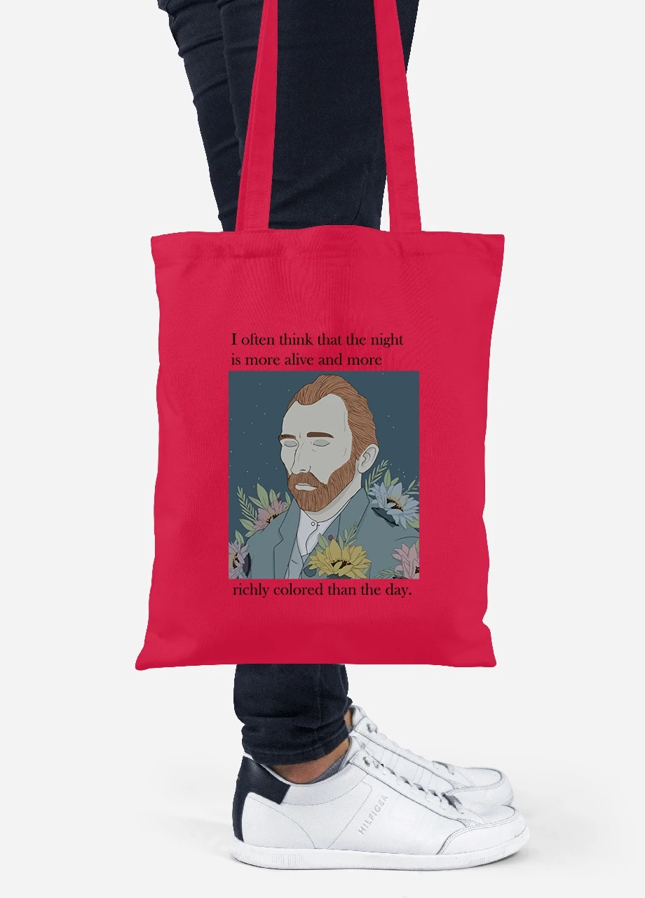 Эко сумка шопер Винсент Ван Гог (Vincent van Gogh) (92102-2962-RD) красная MobiPrint Lite (256924056)