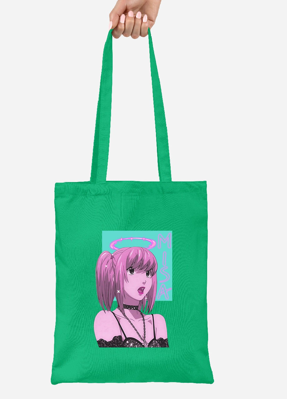 Еко-сумка шоппер Міса Амане Зошит смерті (Misa Amane Death Note) (92102-2827-KG) зелена MobiPrint lite (256922526)
