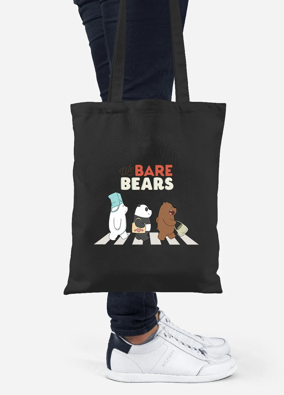 Еко-сумка шоппер Вся правда про ведмедів (We Bare Bears) (92102-2666-BK) чорна MobiPrint Lite (256920713)