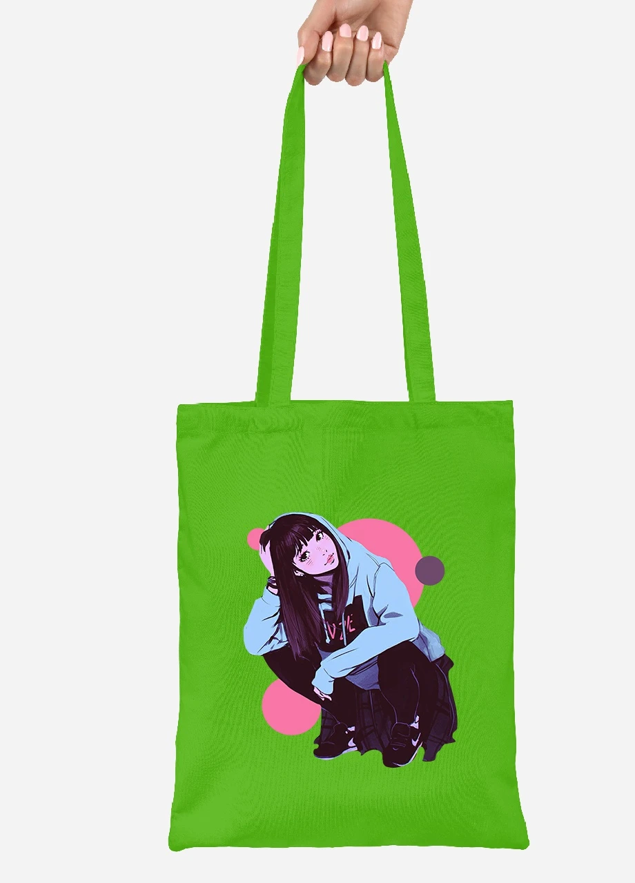 Эко сумка шопер Девушка (Girl) (92102-2836-LM) салатовая MobiPrint Lite (256924536)