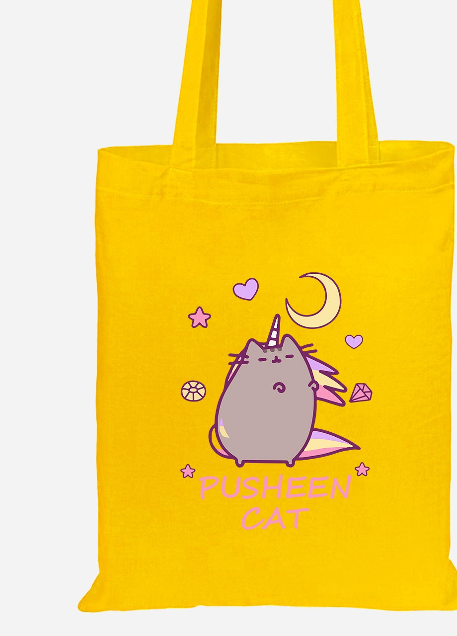 Эко сумка шопер Кот Пушин (Pusheen Cat) (92102-3350-SY) желтая MobiPrint lite (256920374)