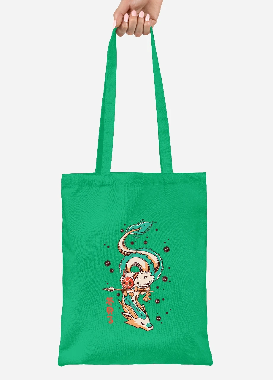 Еко-сумка шоппер Хаку Віднесені привидами (Spirited Away) (92102-2832-KG) зелена MobiPrint Lite (256921636)