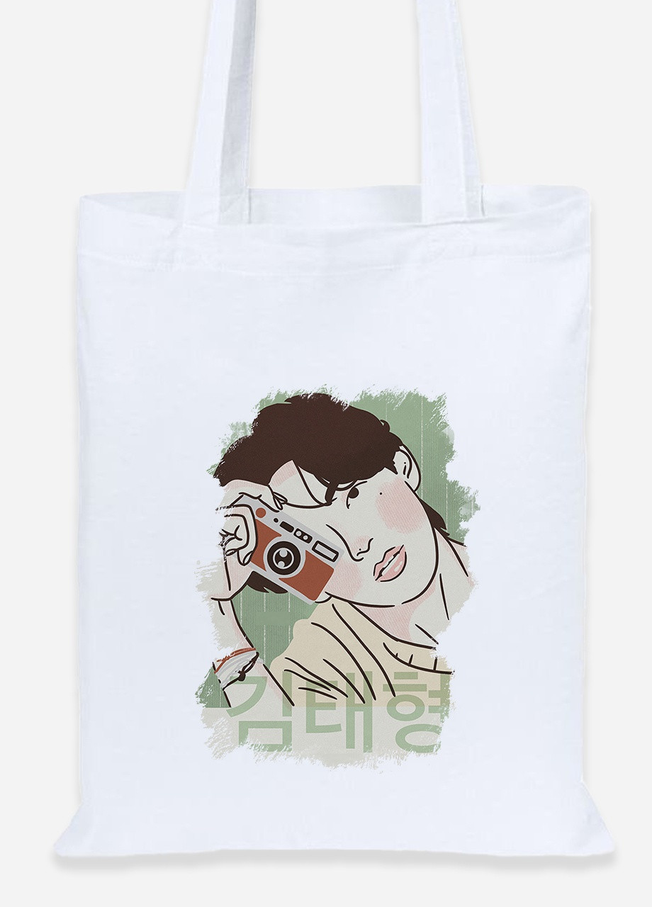 Еко-сумка шоппер Кім Тхехен БТС (Kim Tae-hyung BTS) (92102-3262) біла MobiPrint Lite (256923576)