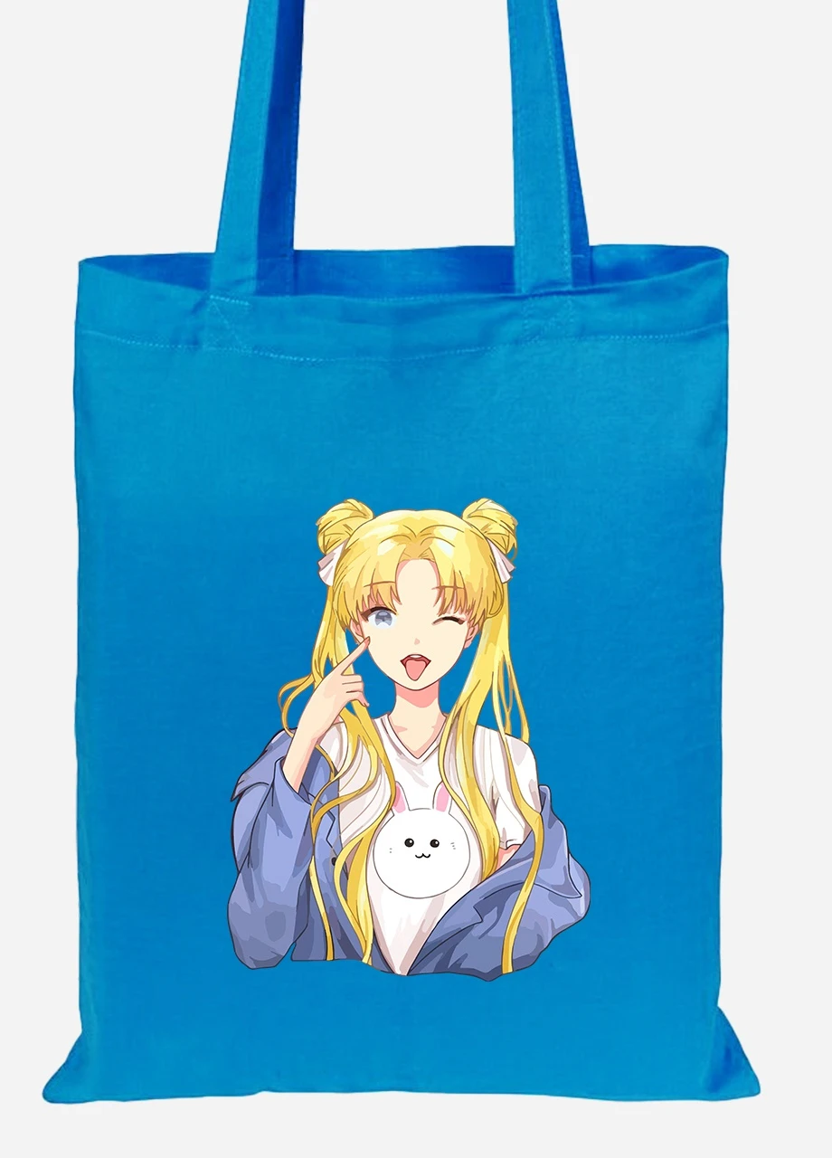 Эко сумка шопер Сейлор Мун (Sailor Moon) (92102-2925-BL) синяя MobiPrint Lite (256923893)