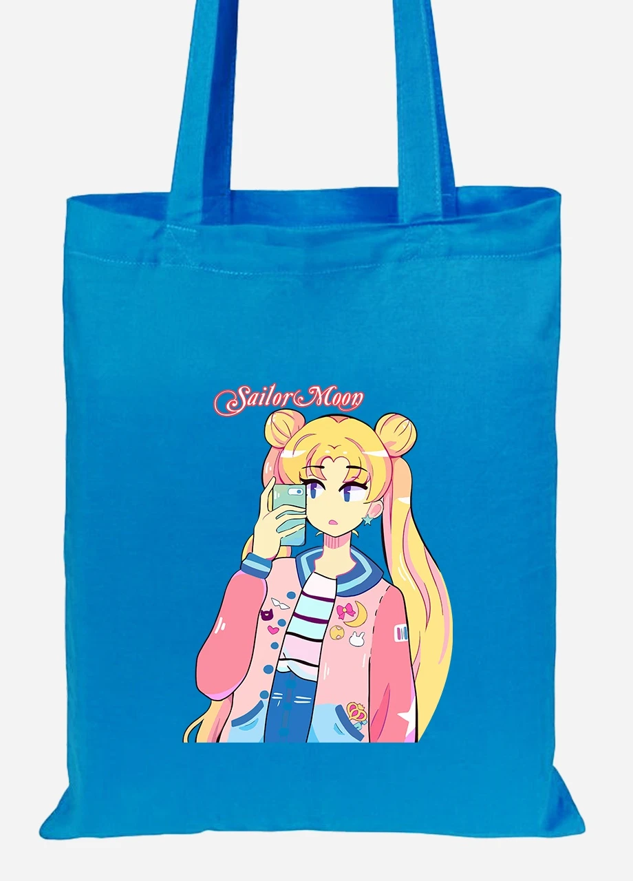 Еко-сумка шоппер Сейлор Мун (Sailor Moon) (92102-2924-BL) синя MobiPrint Lite (256923782)
