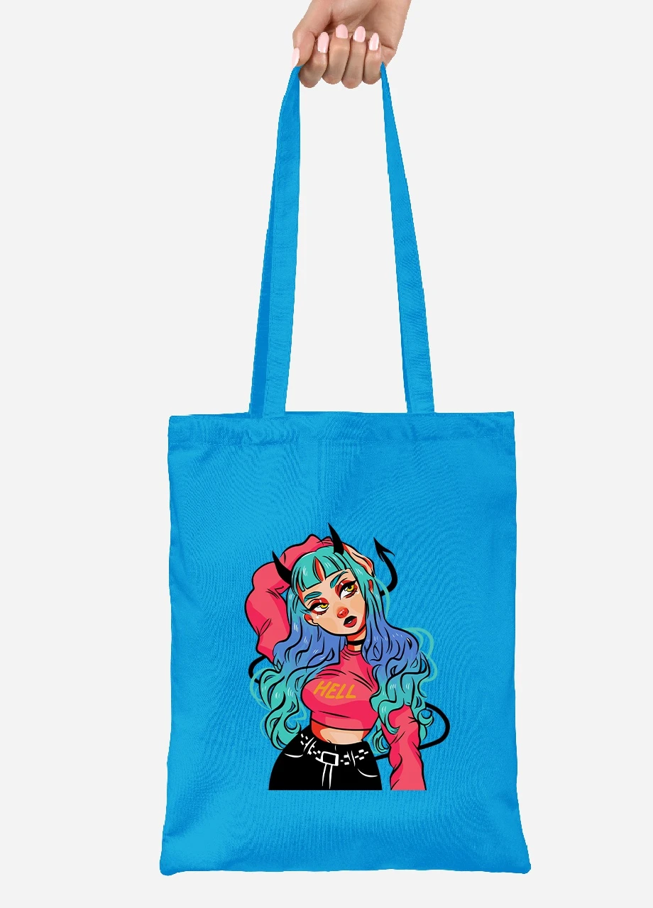 Эко сумка шопер Девушка демон (Cute Girl Illustration Art) (92102-2838-BL) синяя MobiPrint Lite (256923614)