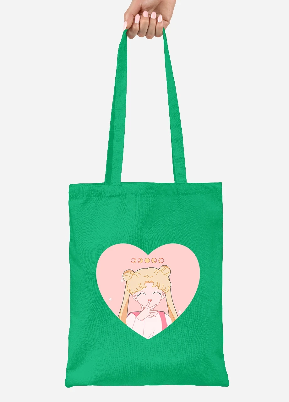 Еко-сумка шоппер Місяць Кішки Сейлор Мун (anime Sailor Moon Cats) (92102-2922-KG) зелена MobiPrint Lite (256920363)