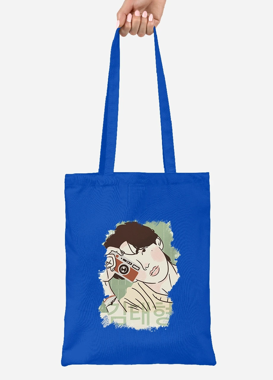 Эко сумка шопер Ким Тхэхён БТС (Kim Tae-hyung BTS) (92102-3262-SK) голубая MobiPrint Lite (256921652)
