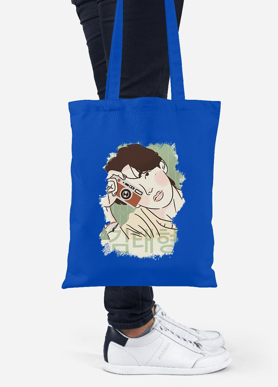 Эко сумка шопер Ким Тхэхён БТС (Kim Tae-hyung BTS) (92102-3262-SK) голубая MobiPrint Lite (256921652)