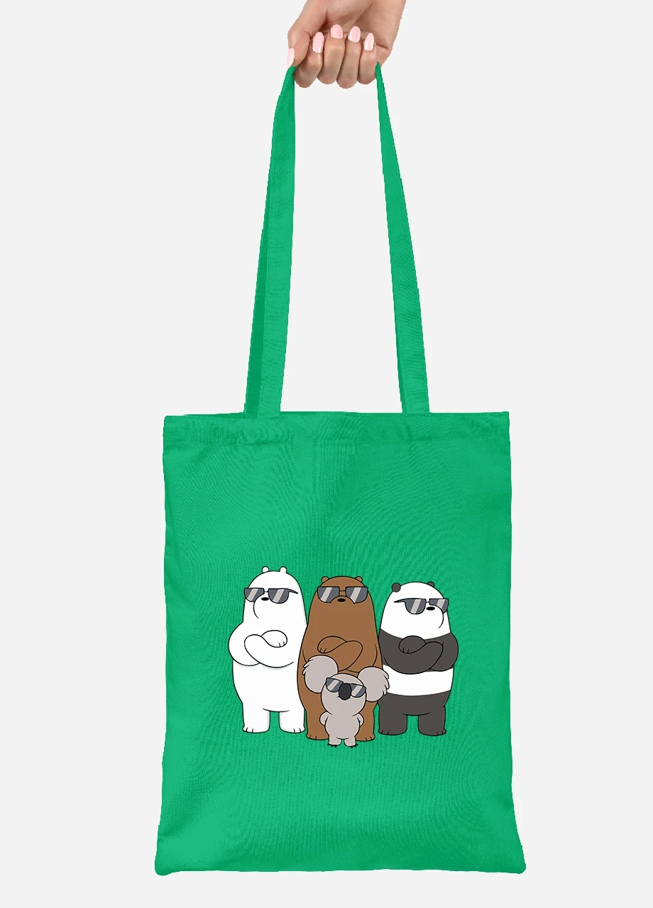 Еко-сумка шоппер Вся правда про ведмедів (We Bare Bears) (92102-2892-KG) зелена MobiPrint Lite (256924813)