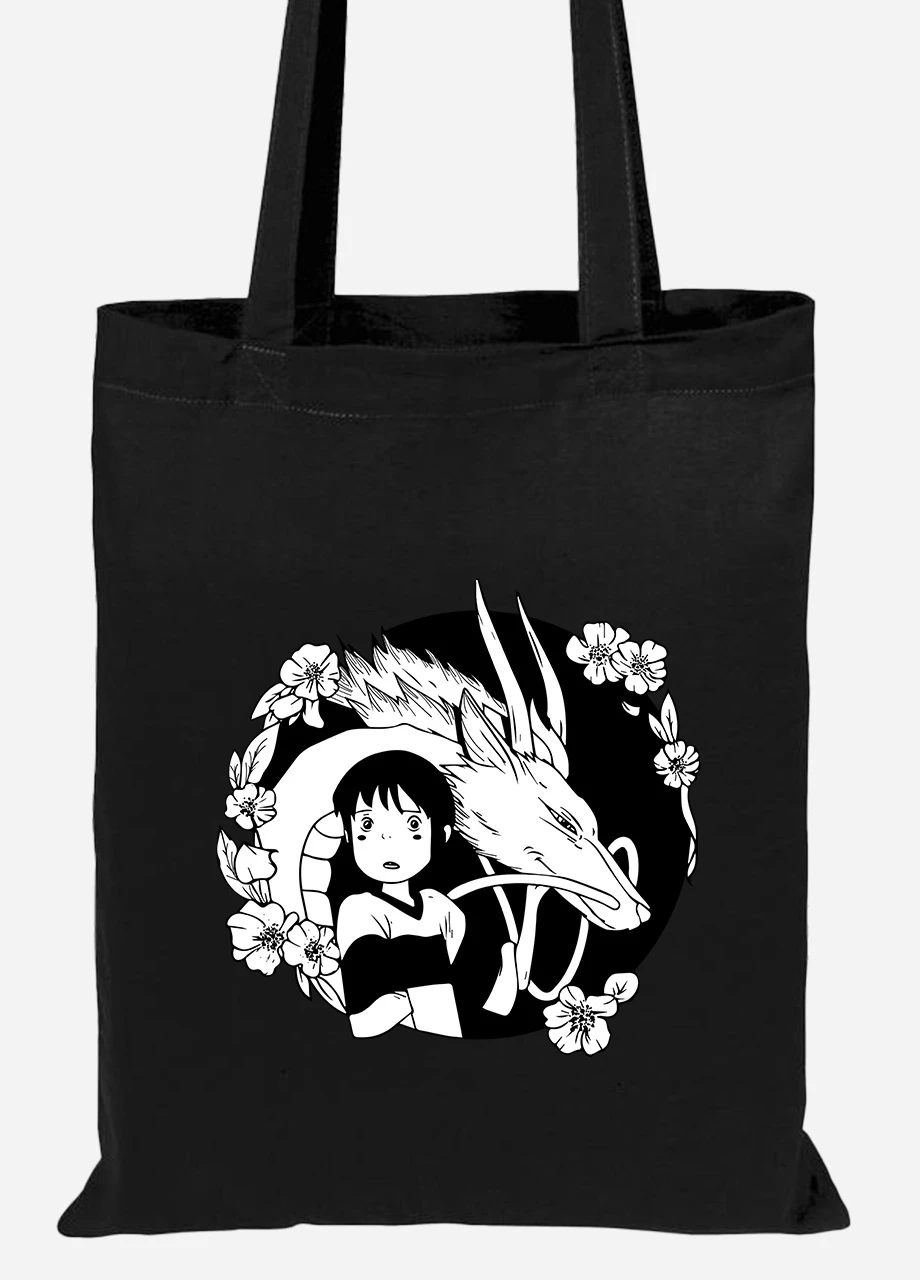Эко сумка шопер Тихиро Огино Сэн и Хаку Унесённые призраками (Spirited Away) (92102-2647-BK) черная MobiPrint Lite (256921332)