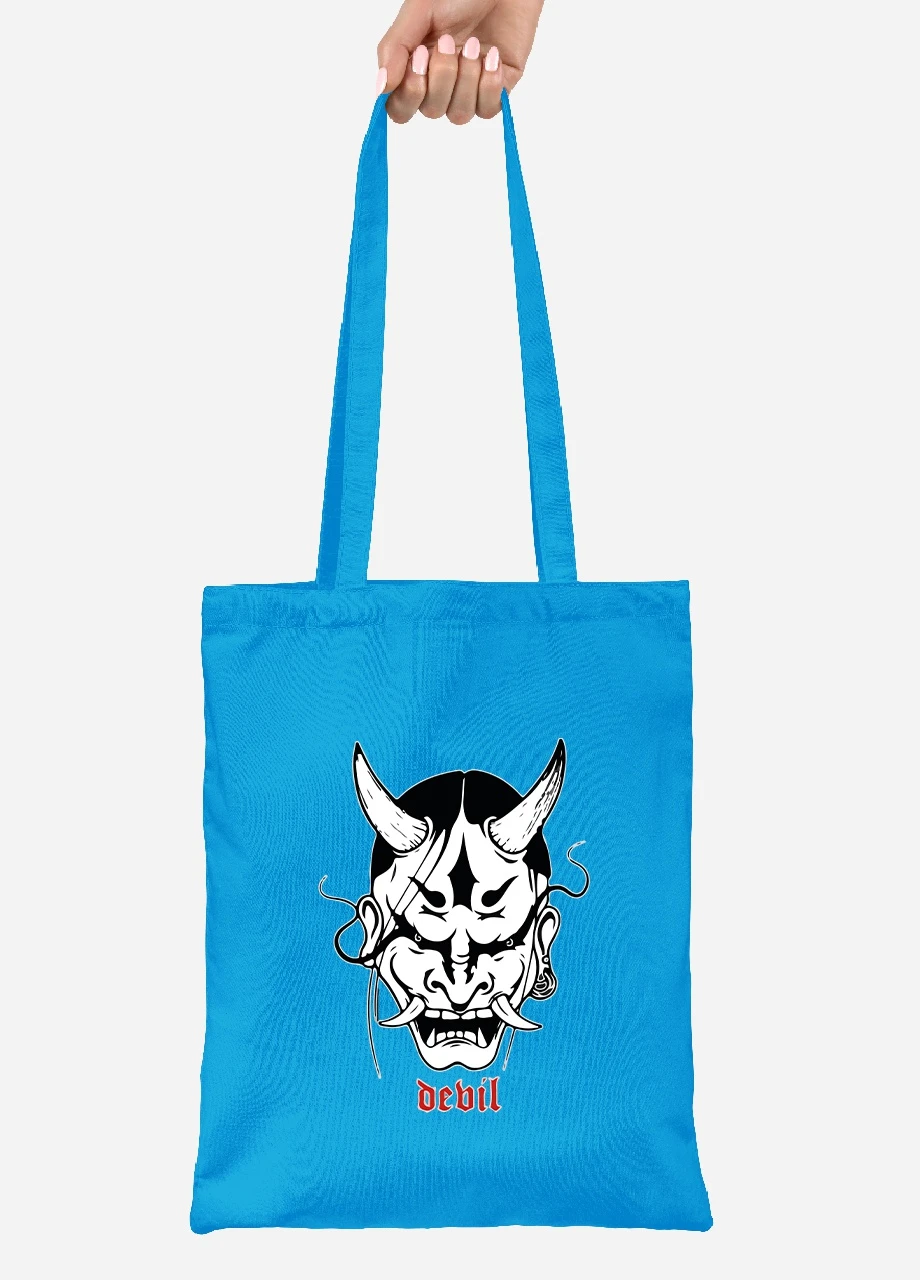 Еко-сумка шоппер Японська маска демона (Japanese demon mask) (92102-3328-BL) синя MobiPrint Lite (256922099)