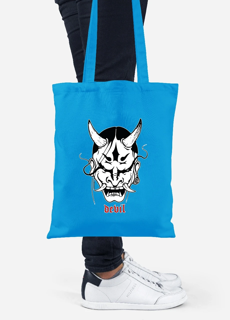 Еко-сумка шоппер Японська маска демона (Japanese demon mask) (92102-3328-BL) синя MobiPrint Lite (256922099)
