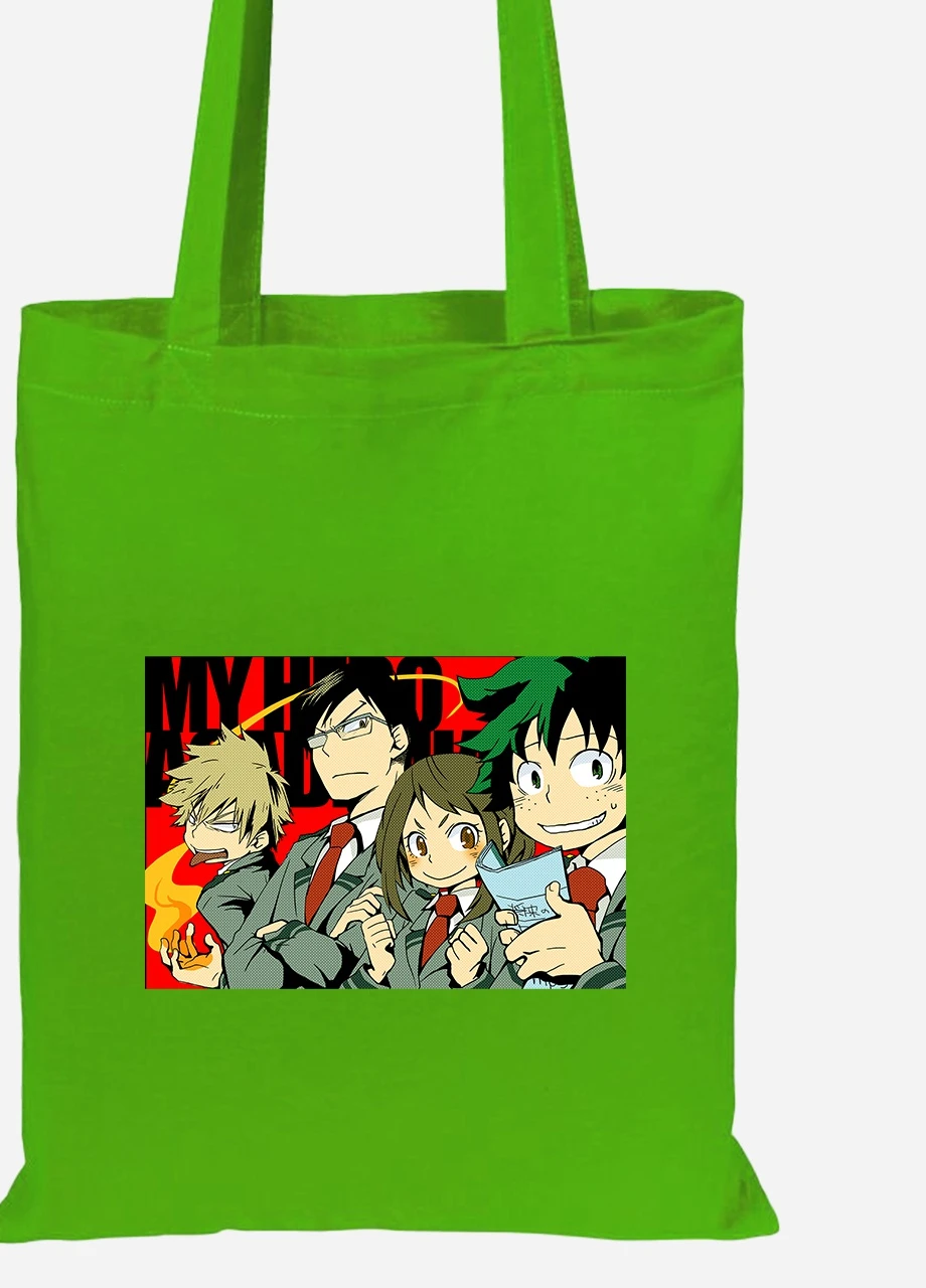 Эко сумка шопер Моя геройская академия (My Hero Academia) (92102-3067-LM) салатовая MobiPrint Lite (256922391)