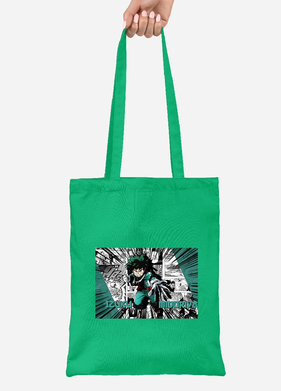 Эко сумка шопер Изуку Мидория, Моя геройская академия (Midoriya Izuku, My Hero Academia) (92102-3073-KG) зеленая MobiPrint Lite (256923812)