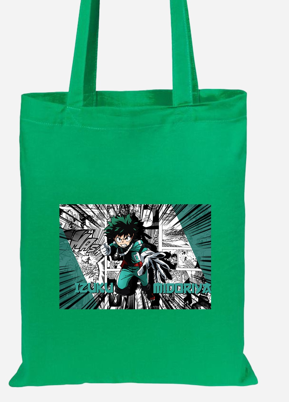 Эко сумка шопер Изуку Мидория, Моя геройская академия (Midoriya Izuku, My Hero Academia) (92102-3073-KG) зеленая MobiPrint Lite (256923812)