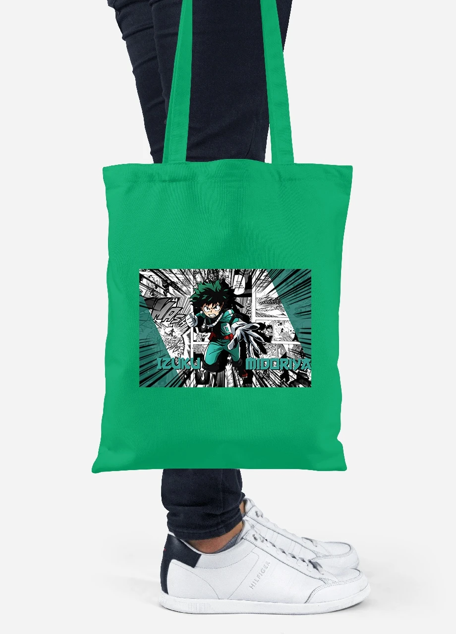 Эко сумка шопер Изуку Мидория, Моя геройская академия (Midoriya Izuku, My Hero Academia) (92102-3073-KG) зеленая MobiPrint Lite (256923812)