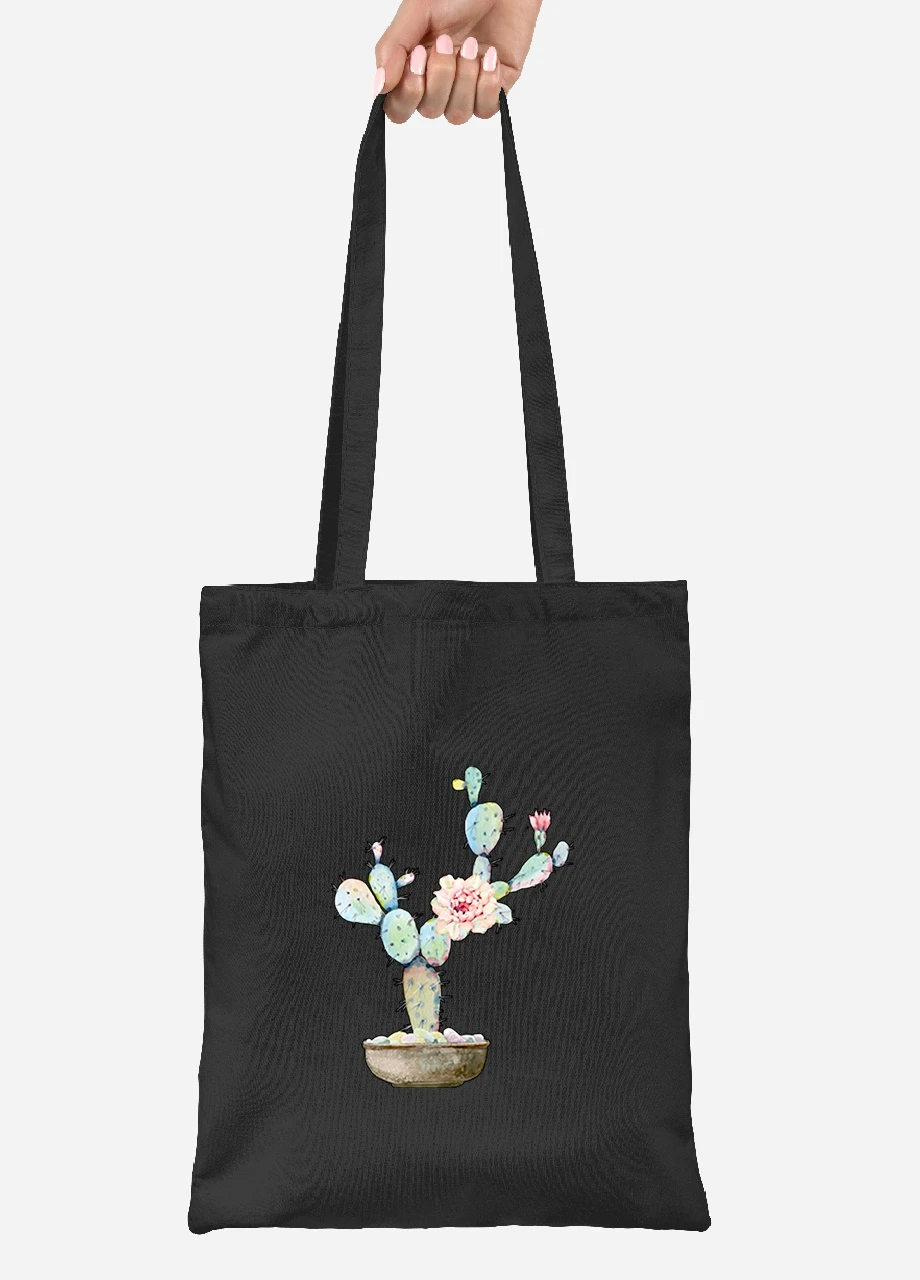 Эко сумка шопер Кактус (Cactus) (92102-1773-BK) черная MobiPrint Lite (256923469)