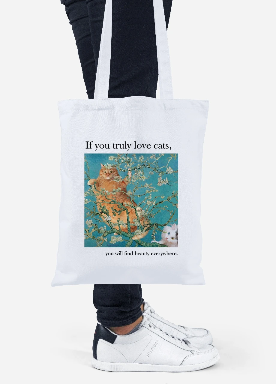 Эко сумка шопер Кот Винсент Ван Гог (Vincent van Gogh Cat) (92102-2963) белая MobiPrint Lite (256920394)