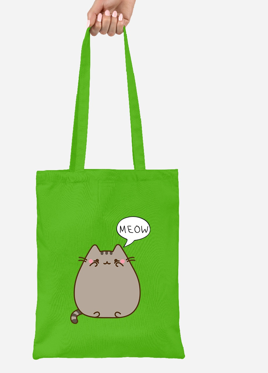 Еко-сумка шоппер Кіт Пушин (Pusheen Cat) (92102-2853-LM) салатова MobiPrint Lite (256922301)