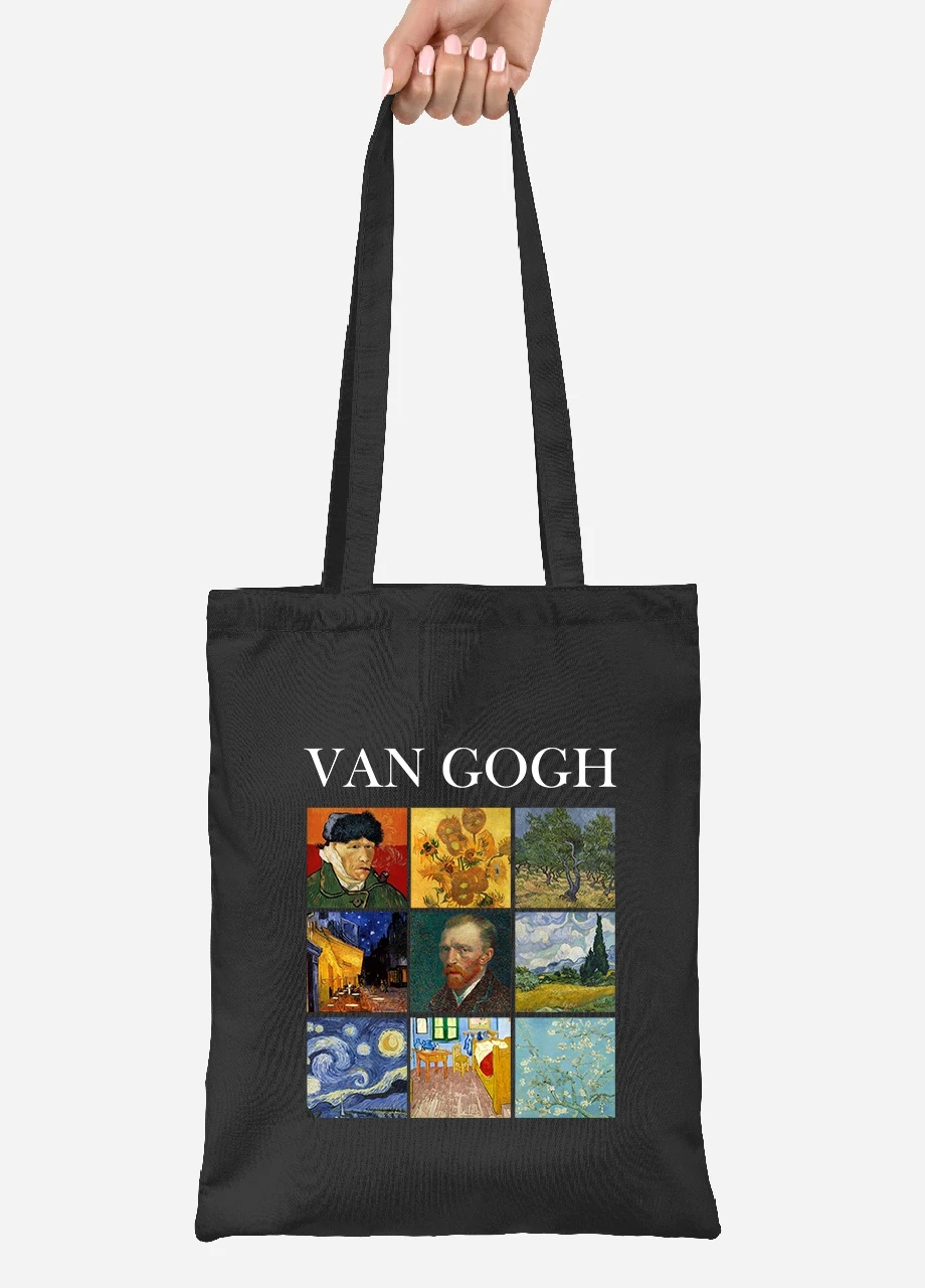 Еко-сумка шоппер Вінсент Ван Гог Картини (Vincent van Gogh) (92102-2960-BK) чорна MobiPrint Lite (256922039)