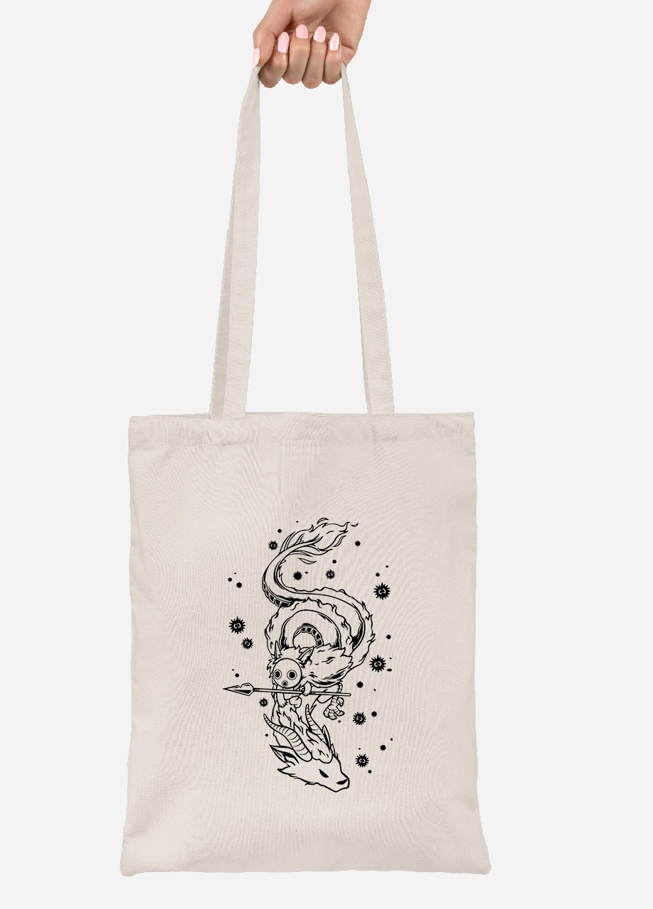 Эко сумка шопер Хаку Унесённые призраками (Spirited Away) (92102-2833-BG) бежевая MobiPrint Lite (256921701)