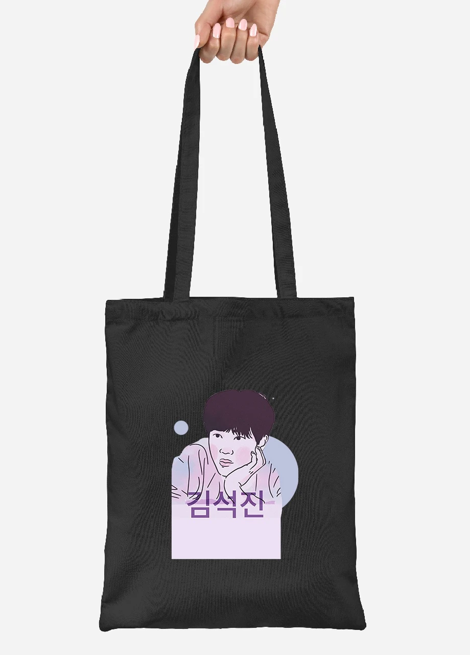 Эко сумка шопер Ким Сокчин БТС ( Kim Seok Jin BTS) (92102-3259-BK) черная MobiPrint Lite (256920192)