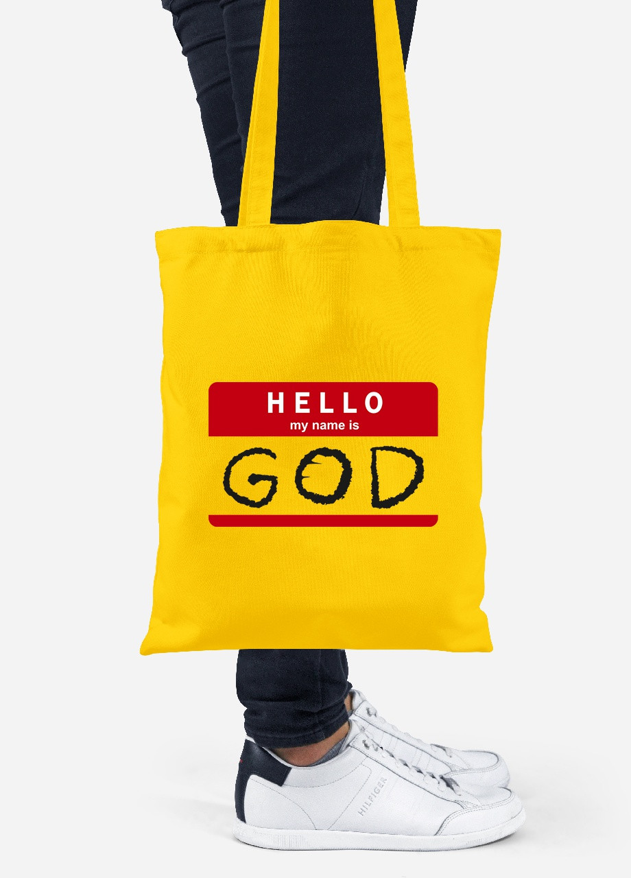 Эко сумка шопер Hello, my name is (92102-2004-SY) желтая MobiPrint Lite (256920280)