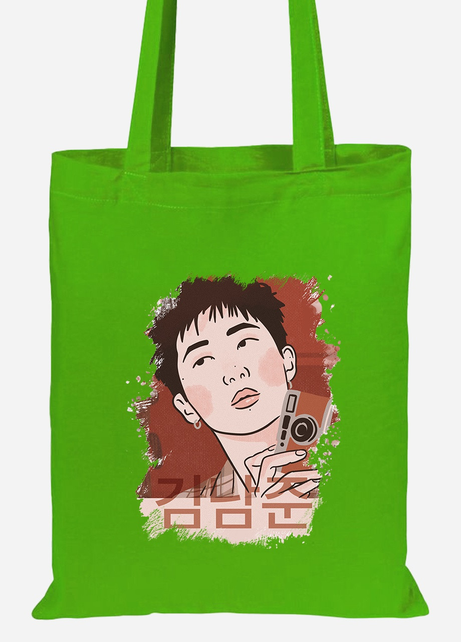 Еко-сумка шоппер Кім Намджун БТС (Kim Nam Joon BTS) (92102-3261-LM) салатова MobiPrint Lite (256923442)