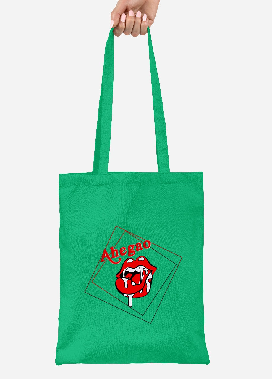 Эко сумка шопер Ахэгао губы-лого(Ahegao girl) (92102-3503-KG) зеленая MobiPrint lite (256944897)