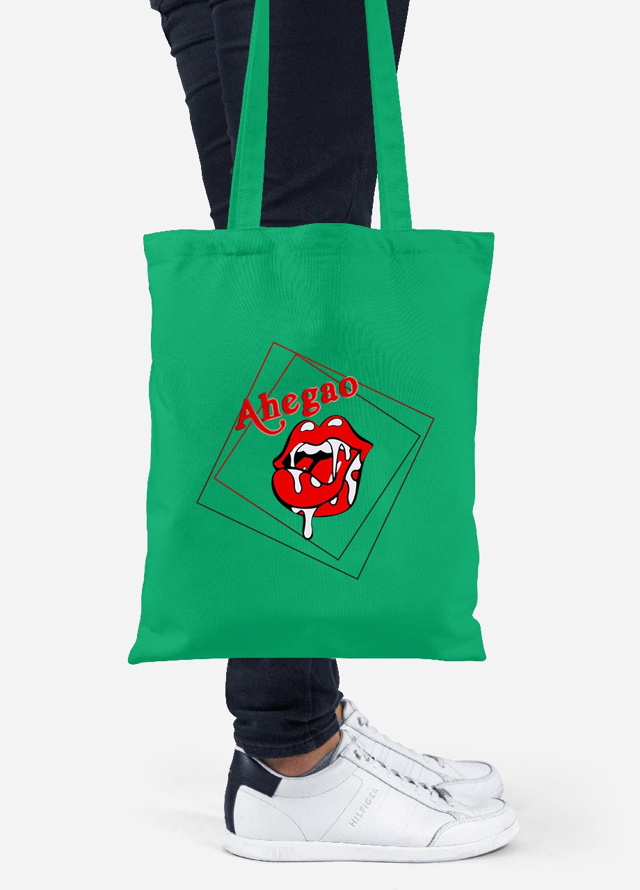 Эко сумка шопер Ахэгао губы-лого(Ahegao girl) (92102-3503-KG) зеленая MobiPrint lite (256944897)