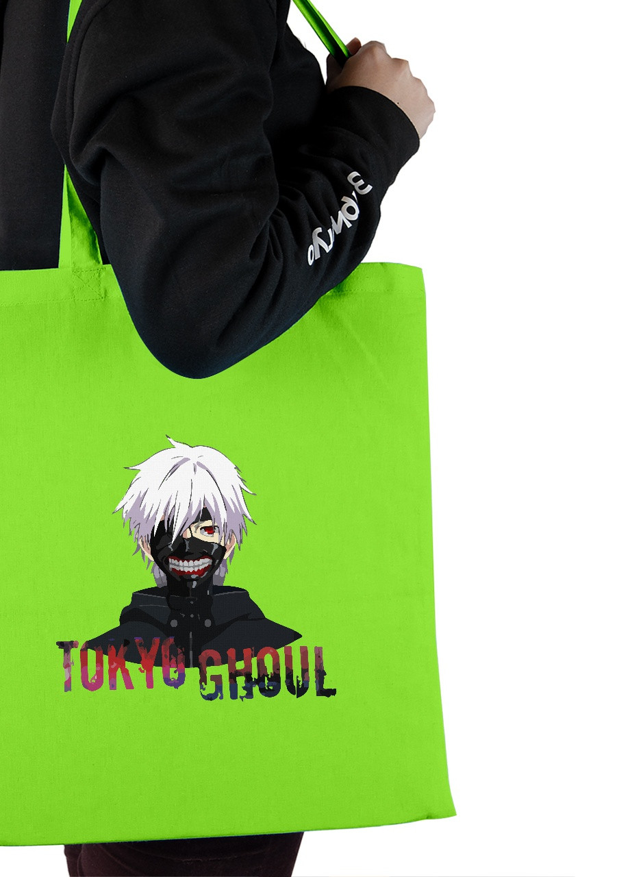 Эко сумка шопер Токийский гуль Кэн Канэки лого-портрет(Tokyo Ghoul) (92102-3528-LM) салатовая MobiPrint lite (256944068)