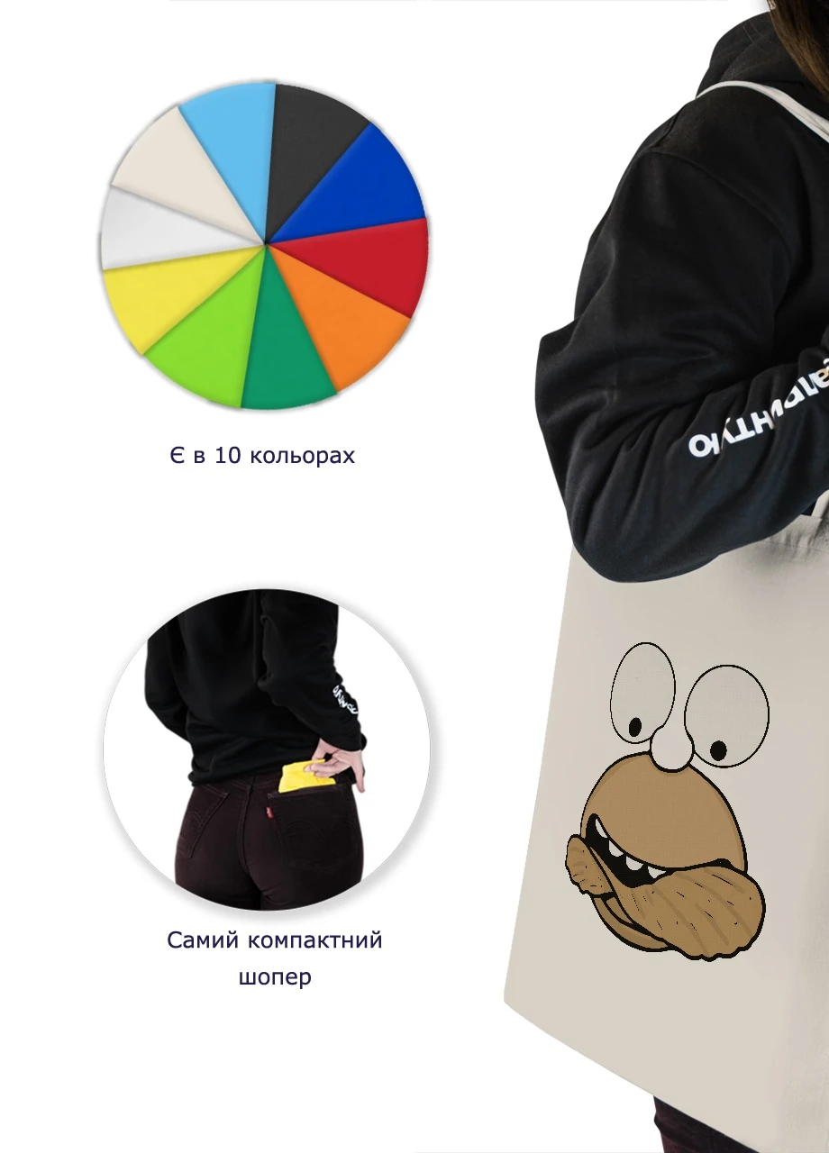 Еко-сумка шоппер Гомер Сімпсон (Homer The Simpsons) (92102-3463-BG) бежева MobiPrint Lite (256944141)