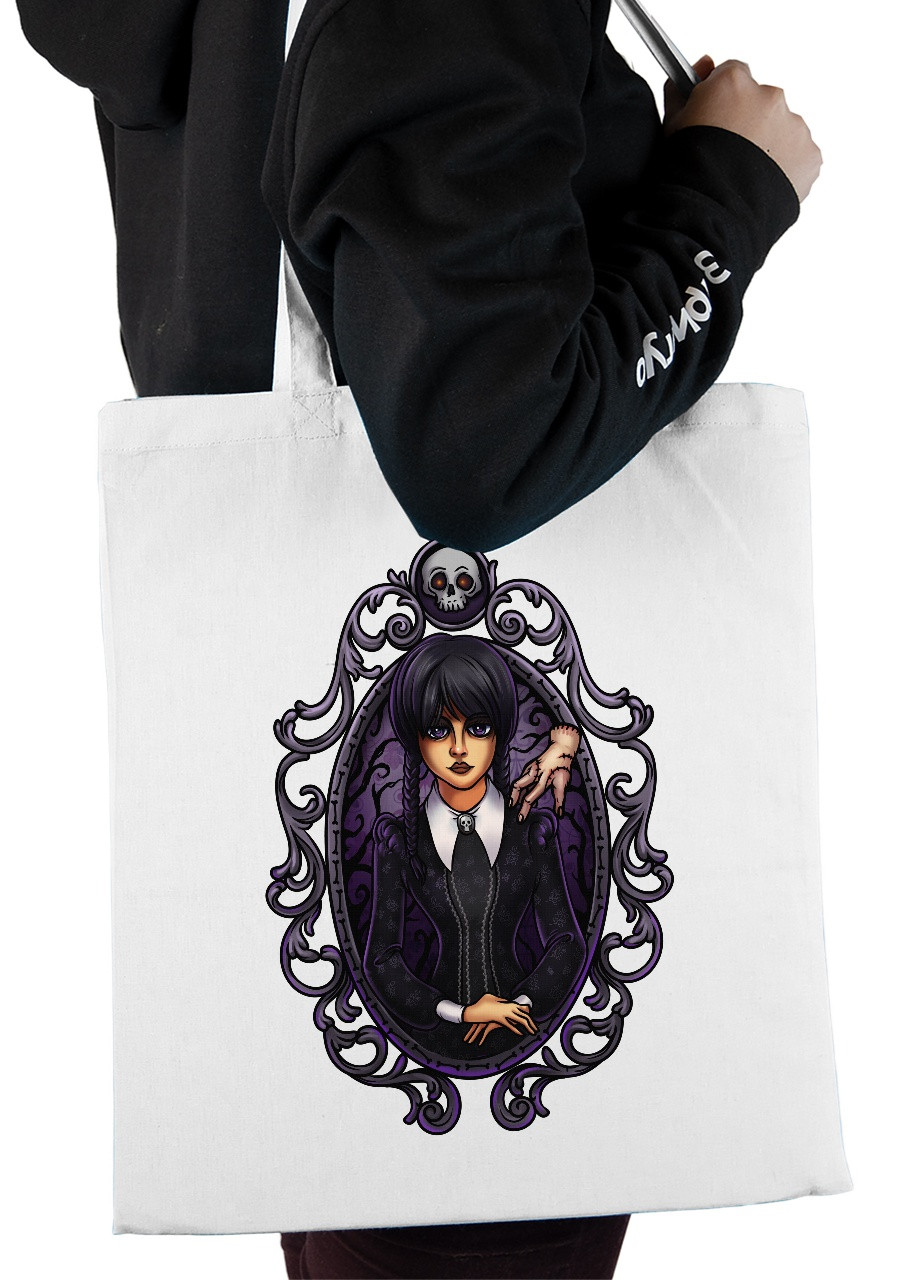 Еко-сумка шоппер Уенсдей (Wendsday) 2 (92102-3923) біла MobiPrint Lite (256943942)